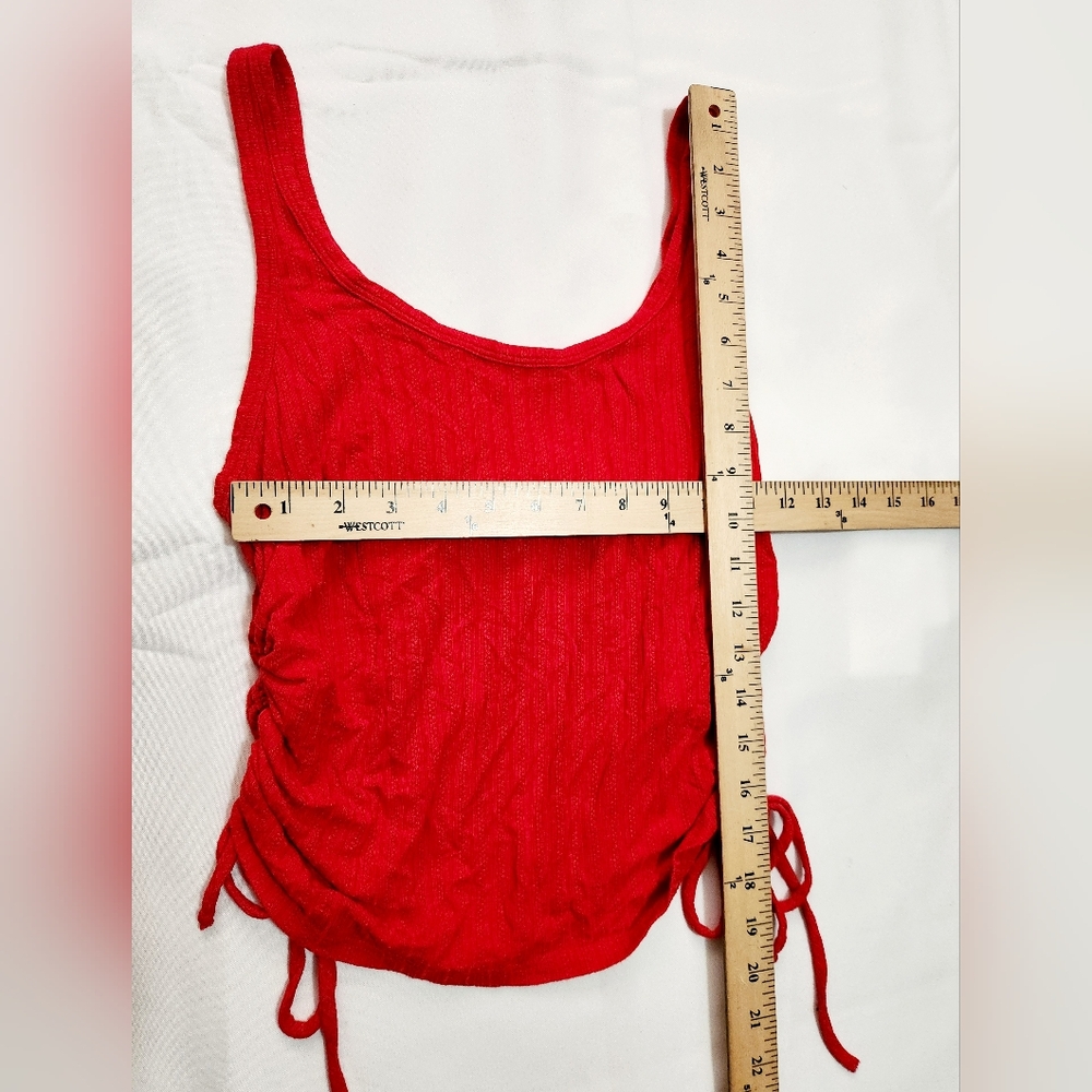 REBELLIOUS Dreamer Side-Ruched Tie Tank Top Juniors' M Red Crewneck Pullover - Picture 7 of 8
